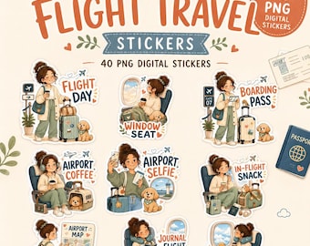 40 PNG Cozy Flight Travel Planner Stickers for GoodNotes