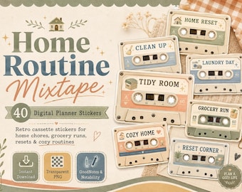 40 PNG Home Routine Mixtape Digital Planner Stickers | Retro Cassette  Stickers for GoodNotes, Home Chores,Cleaning, Grocery & Cozy Planning