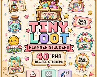 40 PNG Tiny Loot Planner Stickers,Pixel Reward Stickers, Cute Digital Planner Stickers for GoodNotes, Notability, Habit Tracker, Study
