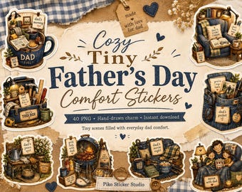 40 PNG Cozy Father’s Day Stickers, Dad Digital Planner Stickers,Comfort Stickers, Father’s Day Journal, Dad Memory Stickers, GoodNotes
