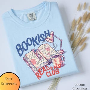 Maglietta Bookish Readers Club, maglietta Comfort Colors per amanti dei libri, t-shirt grafica a tema lettura, regalo per topi di biblioteca, comoda maglietta da lettore