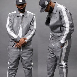 Chándal de cuero gris premium Brayden para hombre - Estilo jogging Chándal de cuero genuino para hombre - Sudadera de cuero - Regalo imagen 1