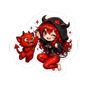 Chibi Devil Girl Sticker Cute Red Imp Demon Cat Gothic Anime Sticker Kawaii Dark Fantasy Vinyl Laptop Decal
