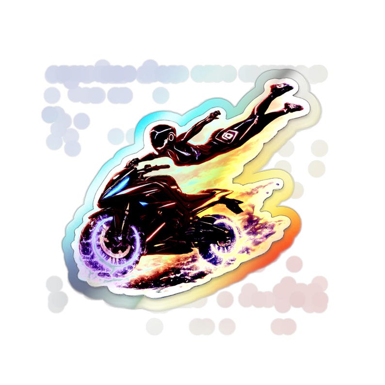Holographic Neon Rider Sticker, Futuristic Motorcycle Die-cut Decal ...