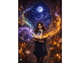 Fantasy Librarian Art Print, Dark Academia Decor, Magical Library Poster