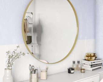 Specchio rotondo con cornice in metallo dorato, specchio decorativo da parete, classico, minimalista, moderno