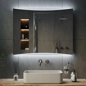 LED rectangular mirror with mechanical control, full-size mirror, mirror with decorative light, wall mirror