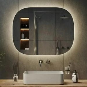 Rechteckiger LED-Spiegel mit abgerundeten Ecken. Ideal für Badezimmer, Schlafzimmer, begehbare Kleiderschränke, Flure, Küchen und Wohnzimmer.