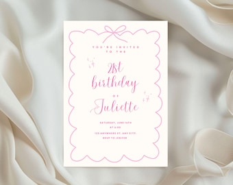 Elegant 21st Birthday Invitation Editable Canva Template Printable Pink Birthday Party Invite Instant Download