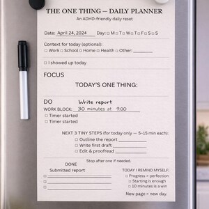 ADHD Daily Planner Printable One Thing Focus Planner Minimalist Productivity Planner Neurodivergent Friendly Daily Reset image 2