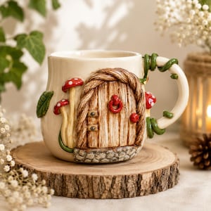 Tazza in ceramica fatta a mano a forma di casetta delle fate, tazza in gres a tema cottage, tazza da caffè fantasy, tazza da tè in ceramica stravagante, idea regalo