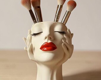 Boho Feminist Makeup Brush Holder, Artistic Resin Organizer, Vanity Storage Caddy, Bohemian Decor Vase, Cosmetic Brush Organizer