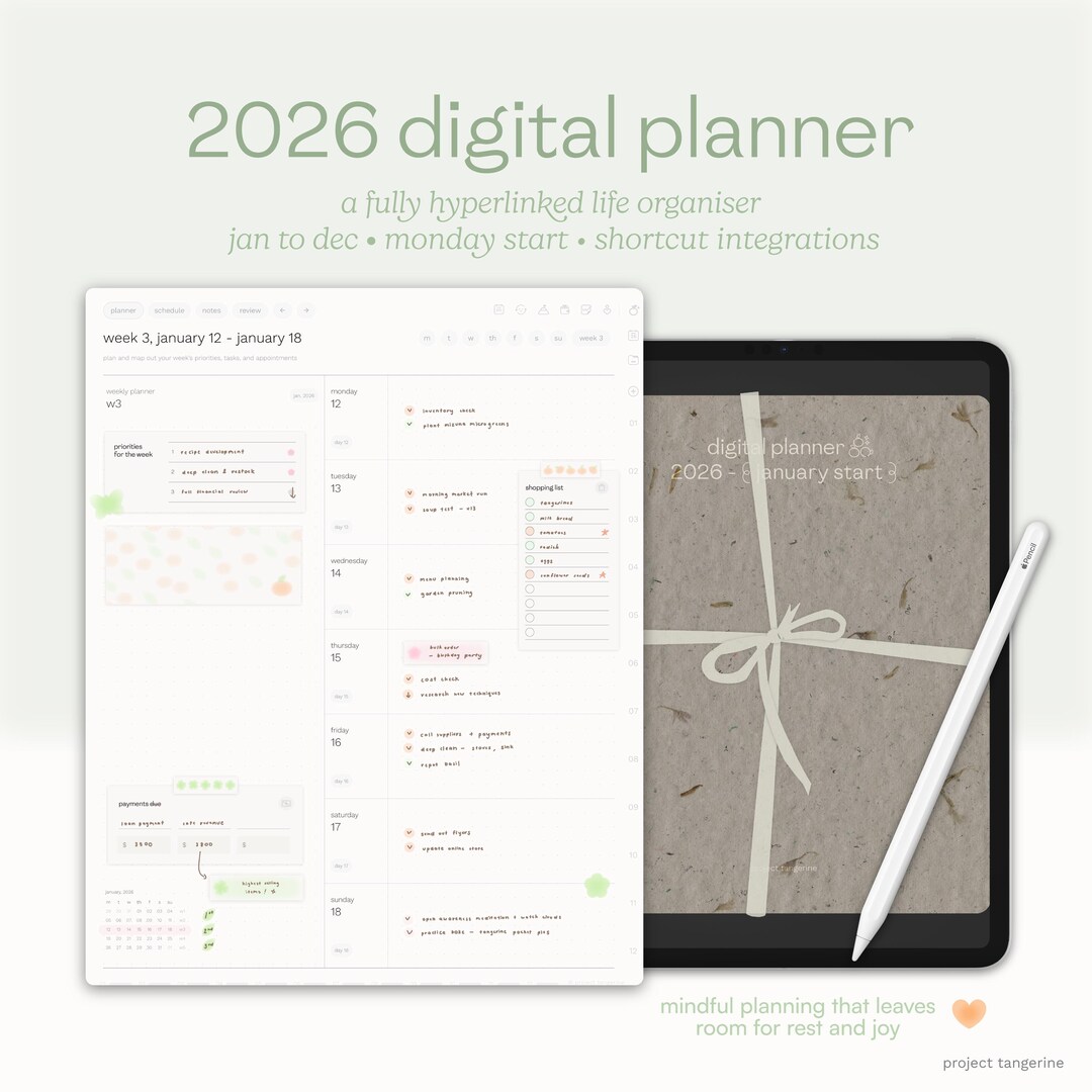 2026 Digital Planner, Mindful Intentional Planning, Hyperlinked