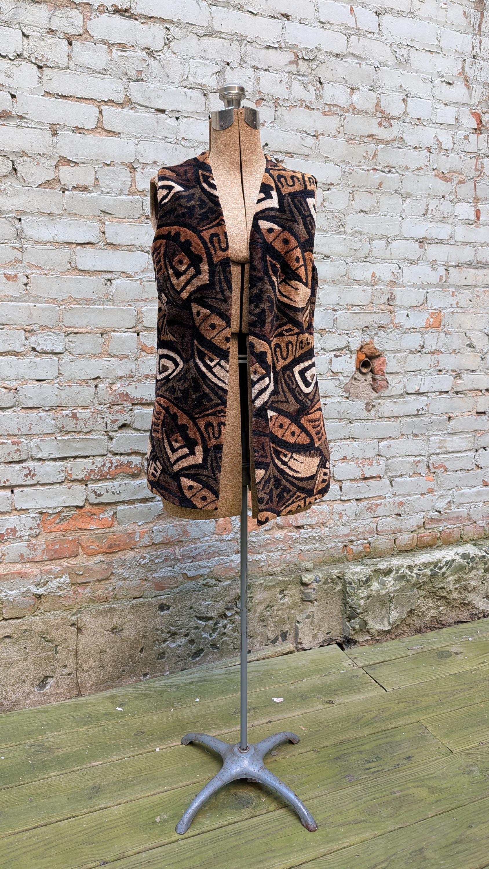 Vintage 90s Aladdin Tapestry Vest | Abstract Tribal Print | Open