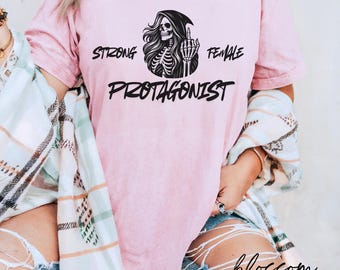 Camiseta Comfort Colors® Strong Female Protagonist, ilustración de esqueleto, regalo feminista, regalo para amantes de los libros
