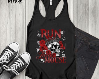 Camiseta sin mangas estilo racerback para mujer "Run little mouse", lectora de novelas románticas oscuras, Haunting Adeline, BookTok, regalo para amantes de los libros