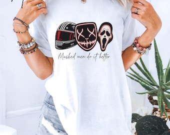 Camiseta "Los hombres enmascarados lo hacen mejor", camiseta con cara de fantasma, regalo para lectores de romance oscuro, fantasía oscura, topper de libros