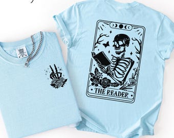 Skeleton Tarot 'The Reader' T-Shirt, dark romance reader gift, book lover tee-shirt, witchy feminist gift