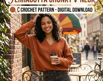 Oversized V Neck Ribbed Crochet Sweater Pattern | Relaxed Fit Womens Pullover Crochet Pattern | Beginner Friendly Modern Crochet Sweater PDF