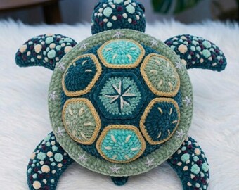 Crochet Sea Turtle Pattern PDF — Amigurumi Ocean Turtle with Textured Shell, Bobble Stitch Body & Embroidered Details