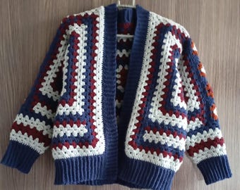 Oversized Granny Square Cardigan Crochet Pattern — Rectangle Back Panel, PDF Instant Download, S/M/L Sizing Guide Included