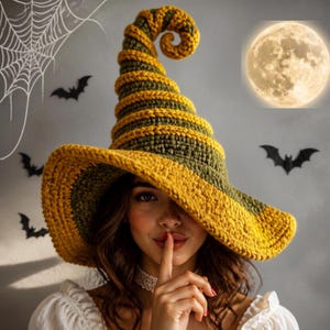 Modèle de chapeau de sorcière au crochet, chapeau de magicien bouclé (PDF), modèle de costume d'Halloween au crochet, chapeau de sorcière adulte à faire soi-même, chapeau champêtre et fantaisiste
