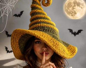 Crochet Witch Hat Pattern, Curly Wizard Hat PDF, Halloween Costume Crochet Pattern, Adult Witch Hat DIY, Cottagecore Whimsical Hat