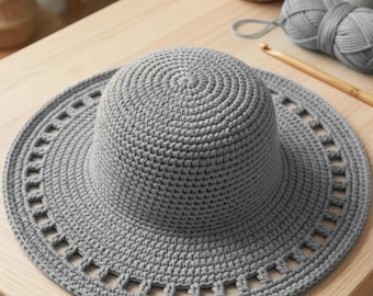 Crochet Raffia Sun Hat Pattern | Wide Brim Bucket Hat PDF (Digital Download)