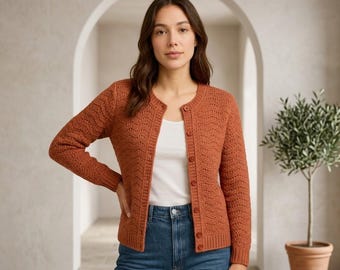 Women's Cardigan Crochet Pattern PDF, Wave Stitch Button Cardigan Tutorial, Intermediate Crochet Download, Ribbed Long Sleeve Cardigan