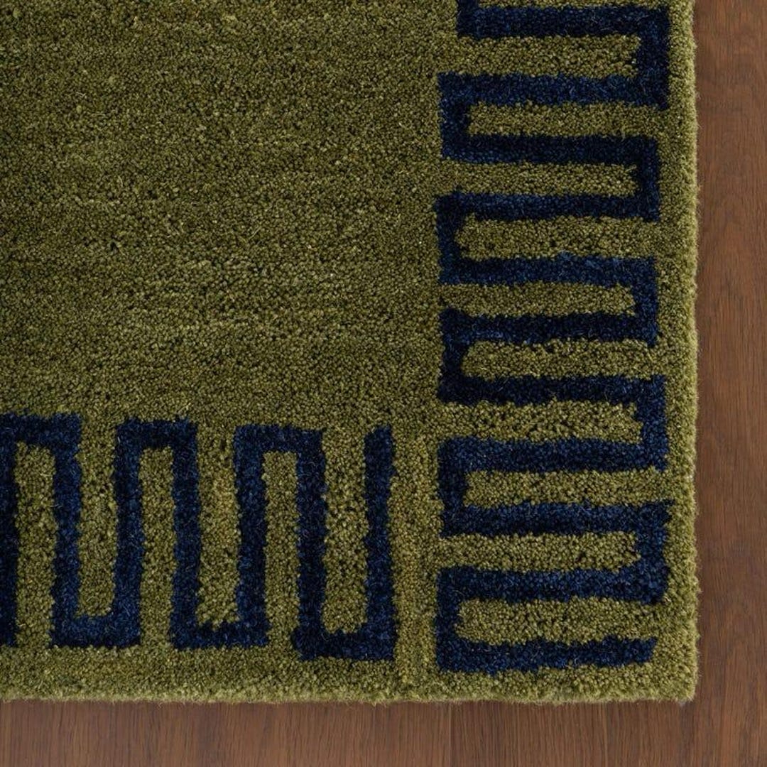 Olive Green Hand Tufted Wool Rug, Modern Border Area Rug, Luxury Living ...