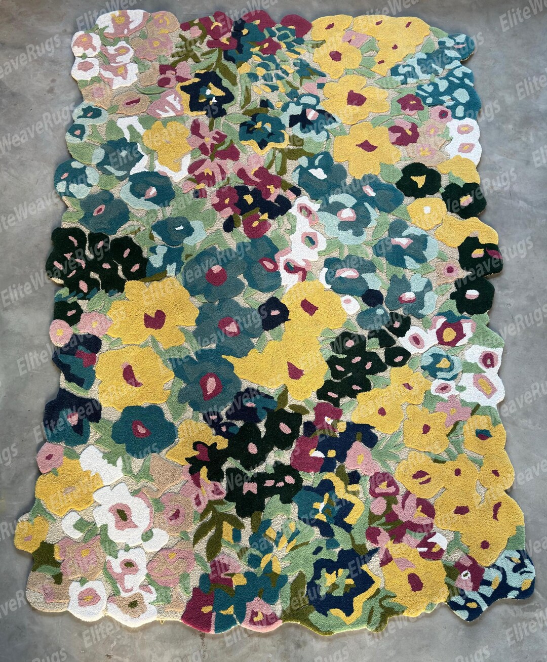 Hand Tufted Wool Floral Area Rug, Colorful Garden Flower Carpet ...