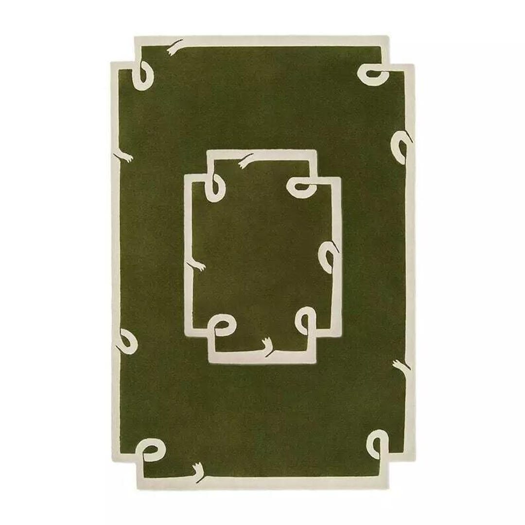 Hand Tufted Olive Green Wool Rug, Modern Geometric Area Rug, Ivory Line ...