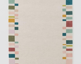 Hand Tufted 100% Wool Geometric Border Rug, Modern Living Room Rug 8X10