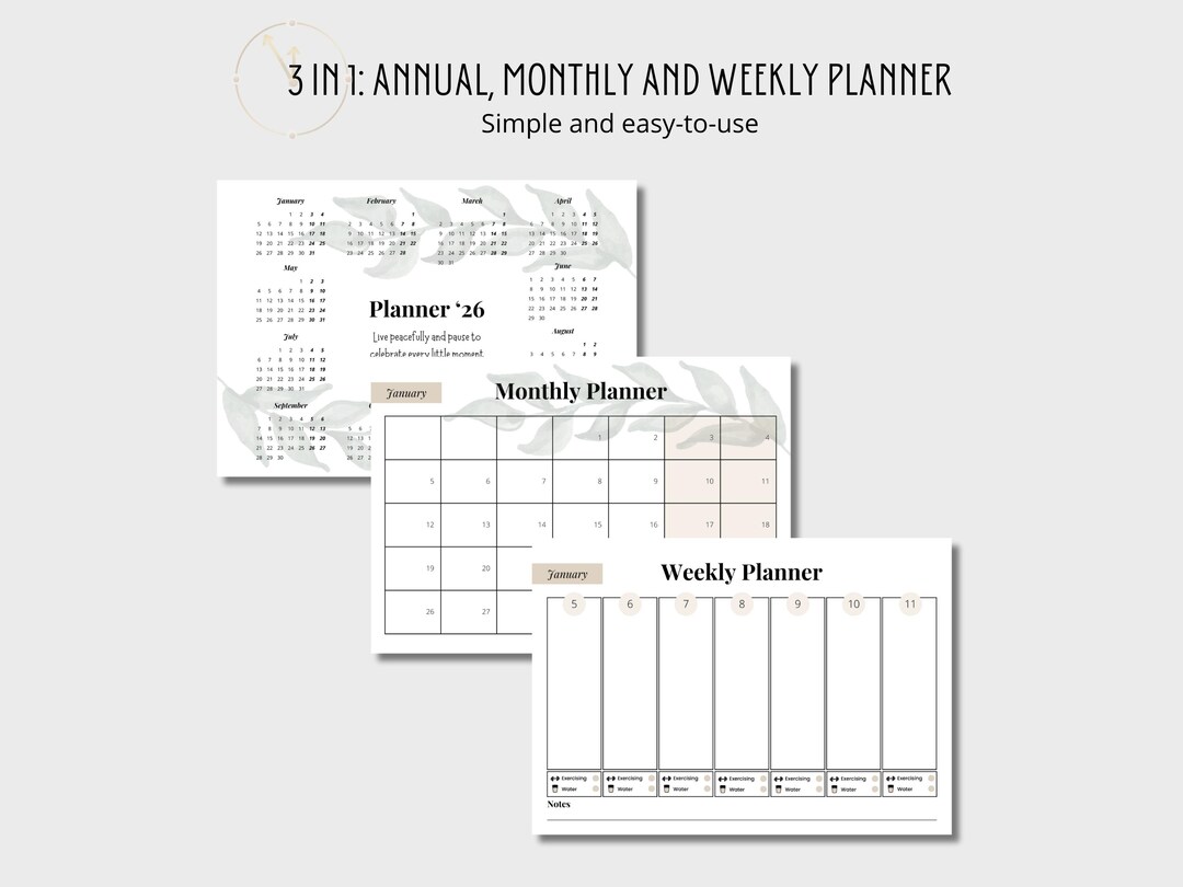 2026 Printable Digital Planner | Annual, Monthly & Weekly Calendar ...