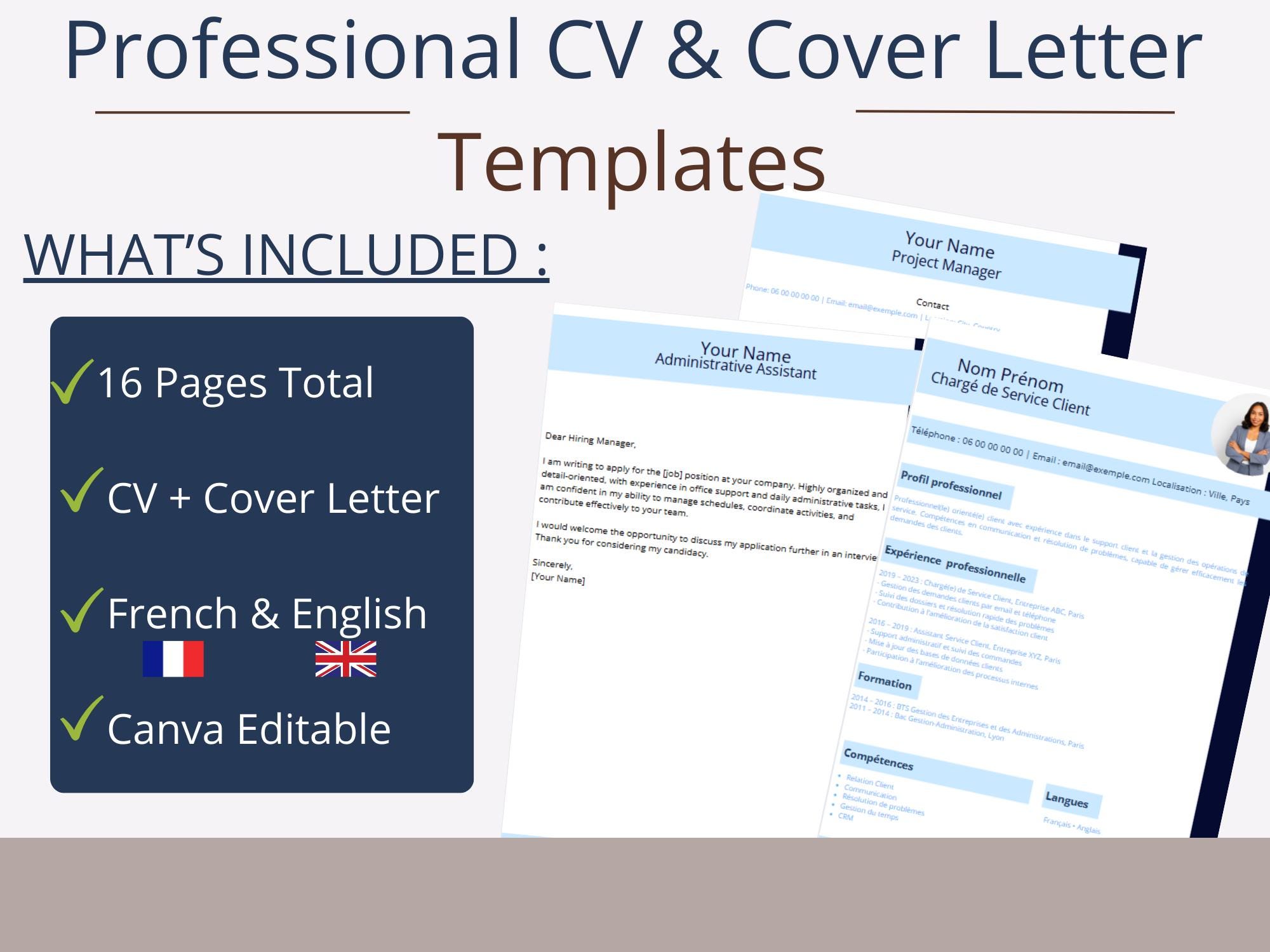 Professional Resume Template & Cover Letter | ATS Friendly CV | Canva ...