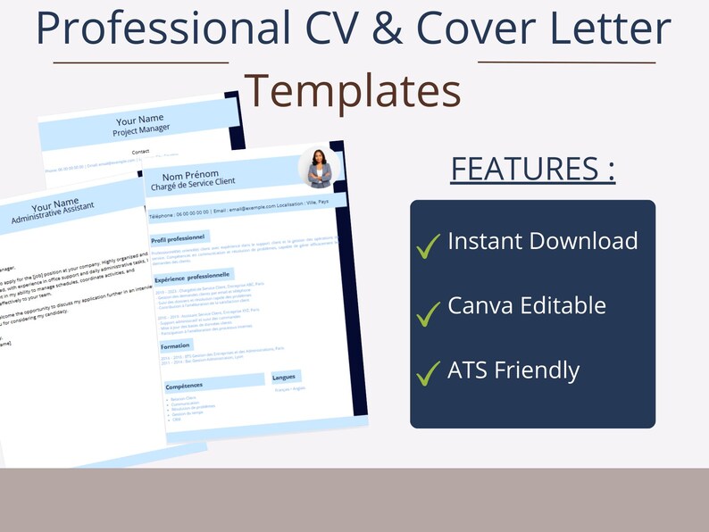 Professional Resume Template & Cover Letter | ATS Friendly CV | Canva ...