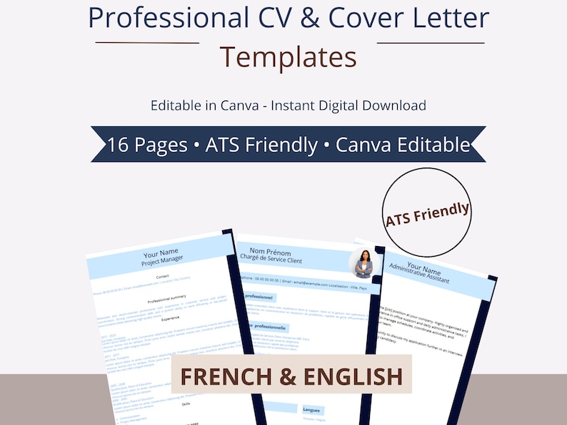 Professional Resume Template & Cover Letter | ATS Friendly CV | Canva ...