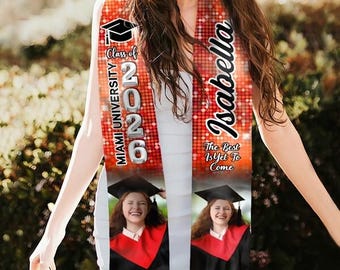 Custom Photo Graduation Stole, Personalized Class of 2026 Sash, Personalized Graduation Stole, Custom Photo Class of 2026 Sash For Graduates