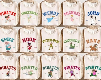 Retro Never Grow Up Disneyland Peter Pan Shirt, Tinker Bell Wendy John Michael Flight to Neverland Shirt, Flight Ride Family Trip Tee