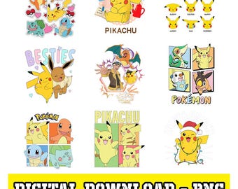 Poke Character PNG Clipart Bundle, Pikachu Png, Cartoon File, Game Digital Download Designs, Sublimation Art, Transparent