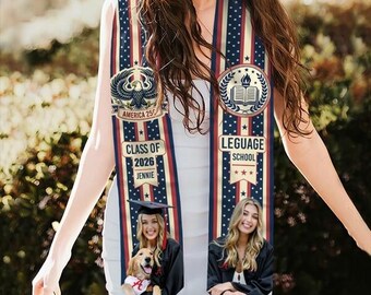Custom Photo American 250 Senior Graduation Stole, Custom Photo Graduation Stole, Personalized Face Class of 2026 Sash, Gift for Graduates