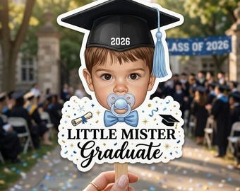 Little Mister Graduated Hand Fan, Custom Graduation Hand Fan, Custom Vintage Childhood Photo Graduation Fan, Class Of 2026 Funny Face Prop