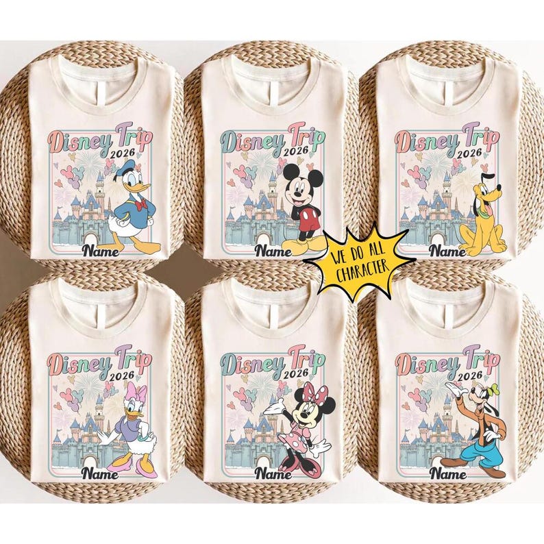 Custom Retro Disneyland Trip 2026 Family Shirts, Personalized Family Vacation 2026 Tee, Disneyland Castle Trip, Familly Matching Shirt afbeelding 1