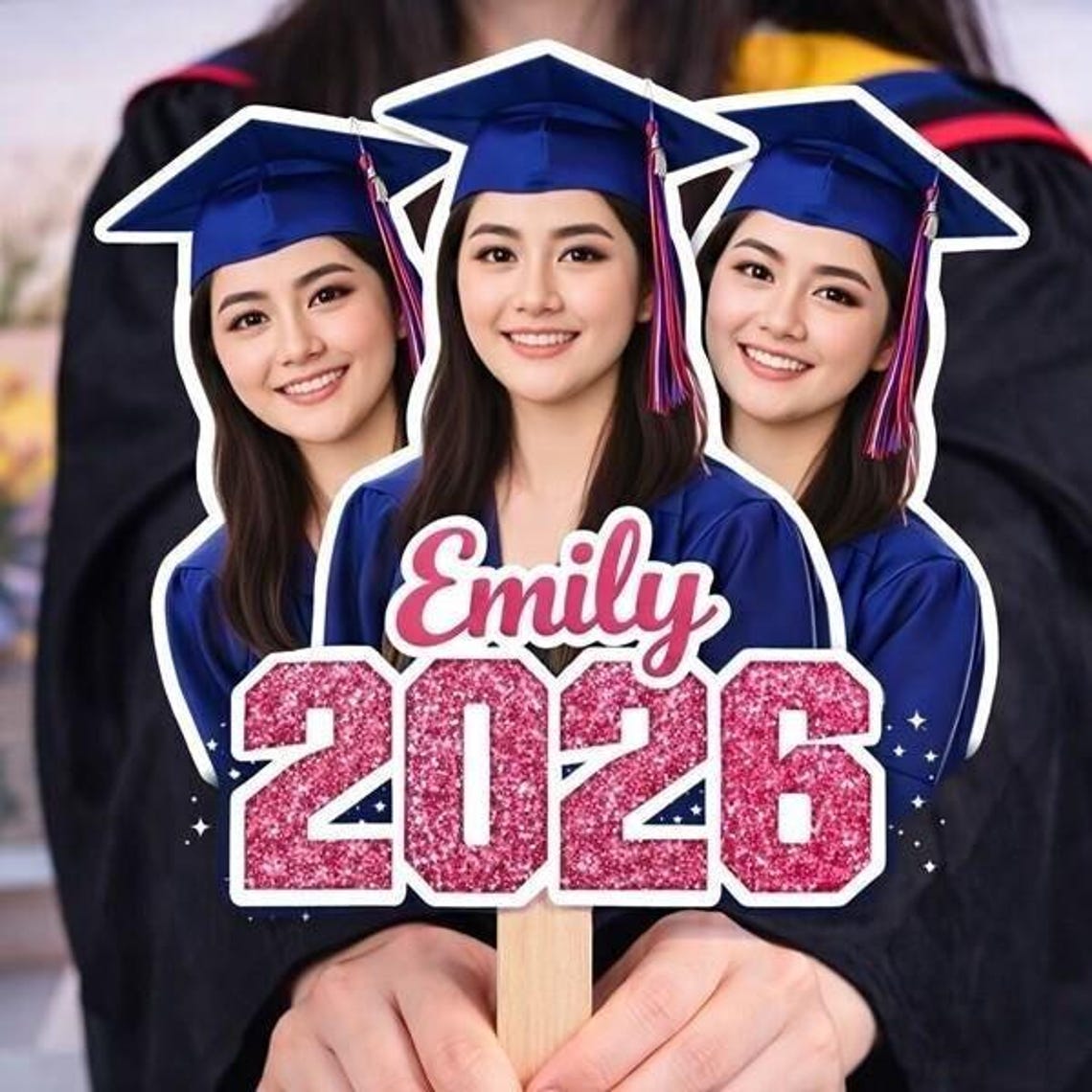 Custom Photo Graduation Fan Hand Sign Gift, Class of 2026 Senior Prop ...