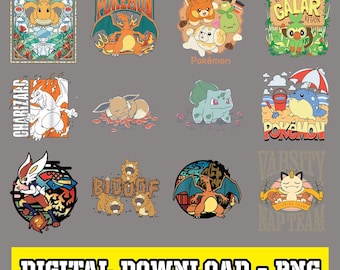 Poke Character PNG Clipart Bundle, Poke Monster Png, Cartoon Characters File, Game Digital Download Designs, Sublimation Art, Transparent