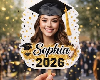 Class of 2026 Graduation Fans with Wooden Handle, Custom Photo Graduation Celebration Fans, Congrats Grad Hand Fans, Grad Party Favor Fans