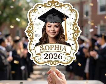 Personalized Graduation Fans, Grad Class of 2026, Custom Face Fans, Handheld Fan, Face on A Stick, Graduation Big Head Cutout, Party Favors