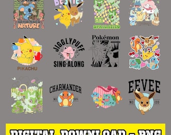 Poke Character PNG Clipart Bundle, Pikachu Png, Cartoon File, Game Digital Download Designs, Sublimation Art, Instant Download
