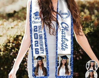 Custom Photo Class of 2026 Graduation Stole, Custom Class of 2026 Sash with Photo For Graduates, Custom College Graduation Stole Gifts