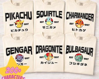 Custom Pokeball All Characters Shirt, Pikachu Charmander Bulbasaur Gengar Shirt, Poke Anime Monster Tee, Poke Family Matching Birthday Tee